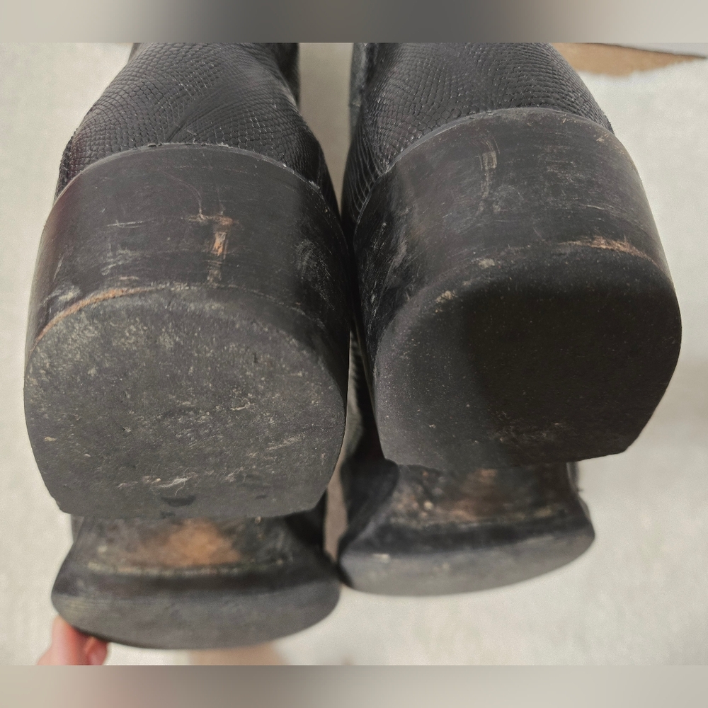 El General 1901 Lizard Print Point Toe Western Cowboy Black Boots GUC Size: 10 - Picture 2 of 15